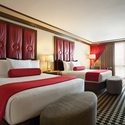 Room Tour! Paris Hotel in Las Vegas, Burgundy Double Queen Bed